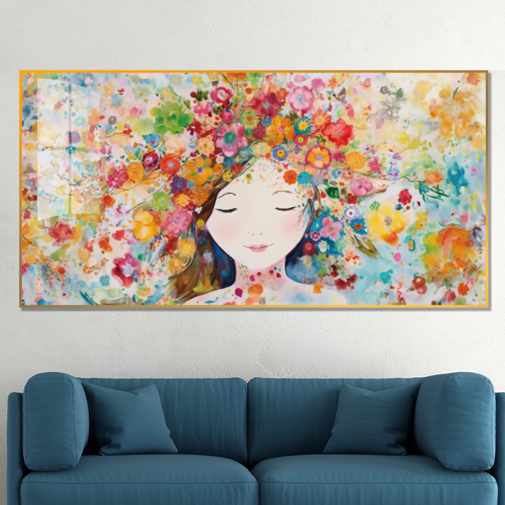 아트블루 꽃의 여인 인물 추상화 북유럽 감성 그림 인테리어 액자, 1414꽃머리 여인 B알록달록