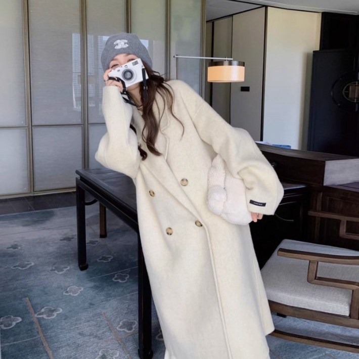 스타일닥터 고급스러움 여성 롱 모직코트 솔리드 프리미엄 캐주얼 코트