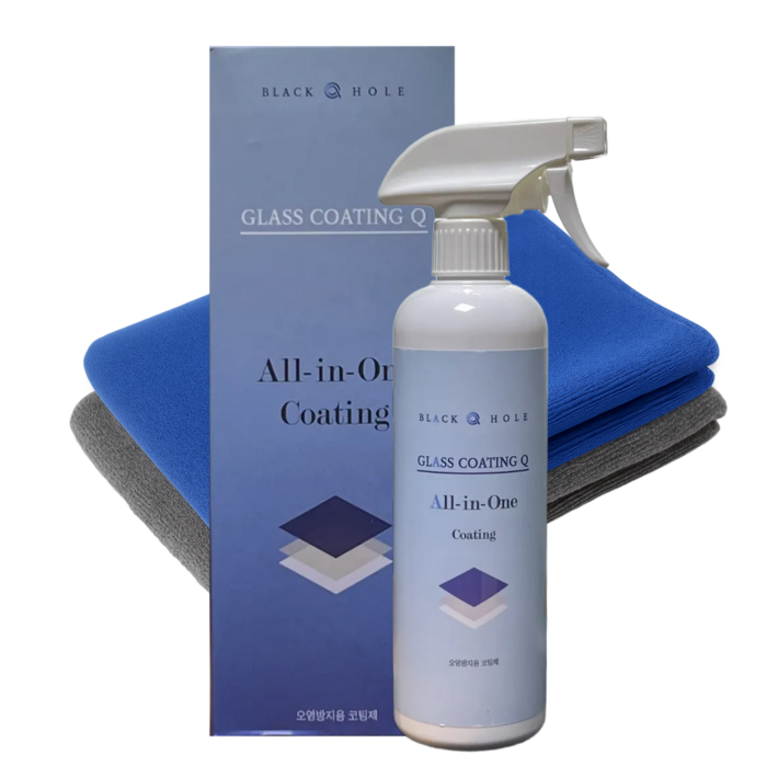 블랙홀 글라스 코팅큐 500ml 초극세사 타월 2장 유리막 발수코팅제 물때 세정
