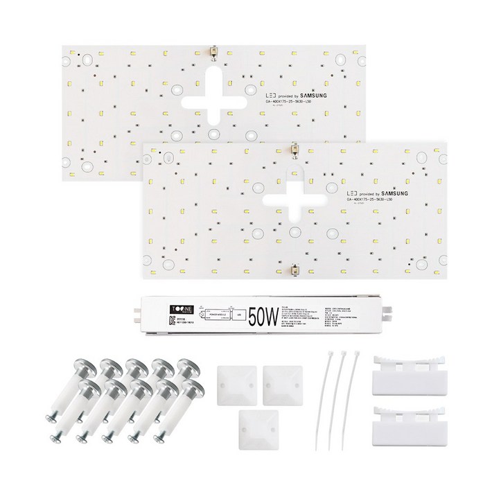 투원라이팅 가정용 삼성 칩 LED 조명 모듈 등 교체 세트 사각 방등 400mmX175mm2장 50W, 1개, 주백색