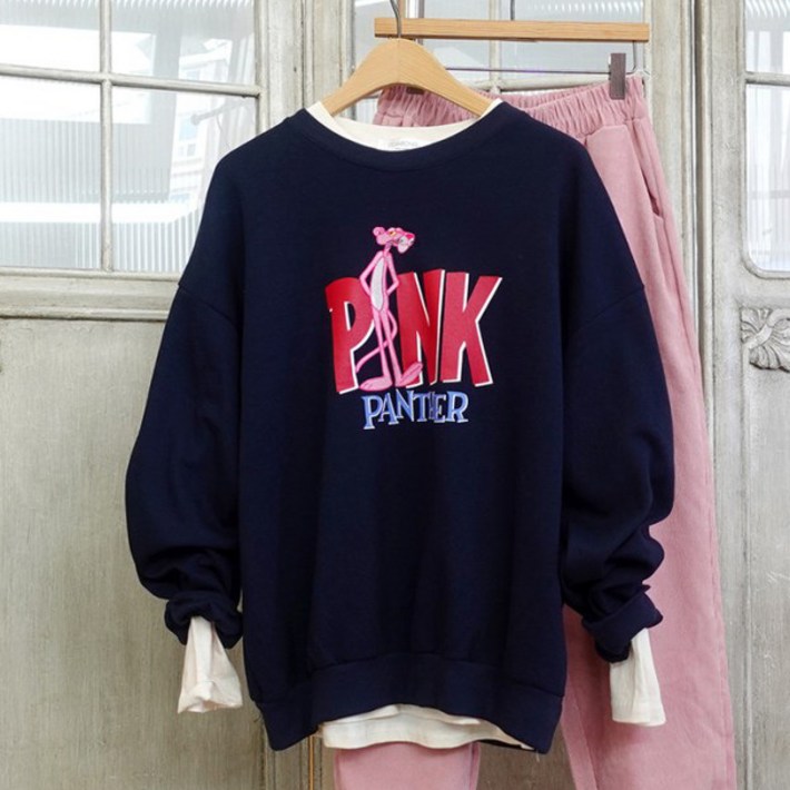 이힝 여성용 팬터스 프린팅 루즈핏 긴팔 맨투맨