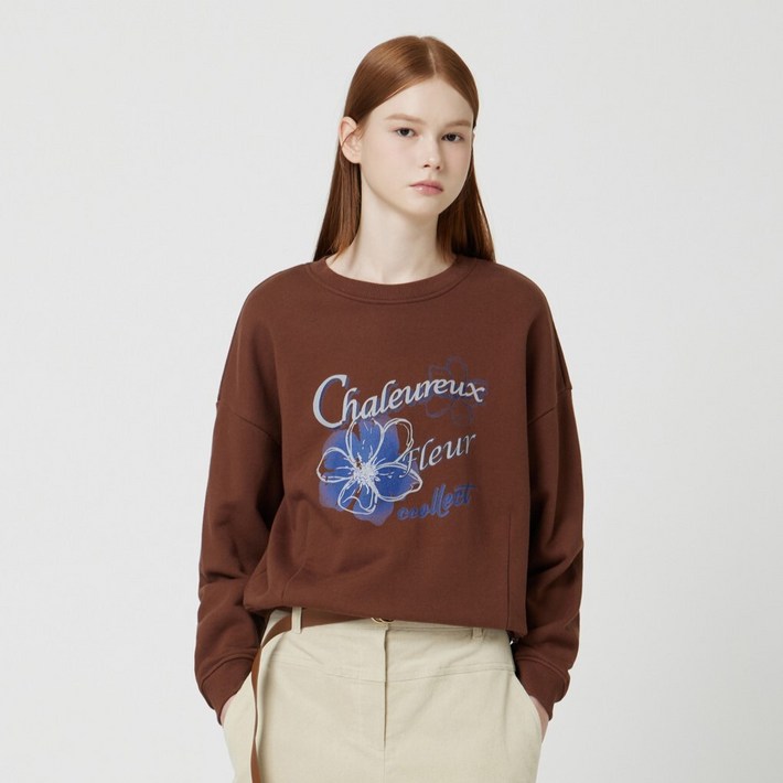 [AK플라자] [씨씨콜렉트] 플라워 프린팅 스웻셔츠_C254PSM055