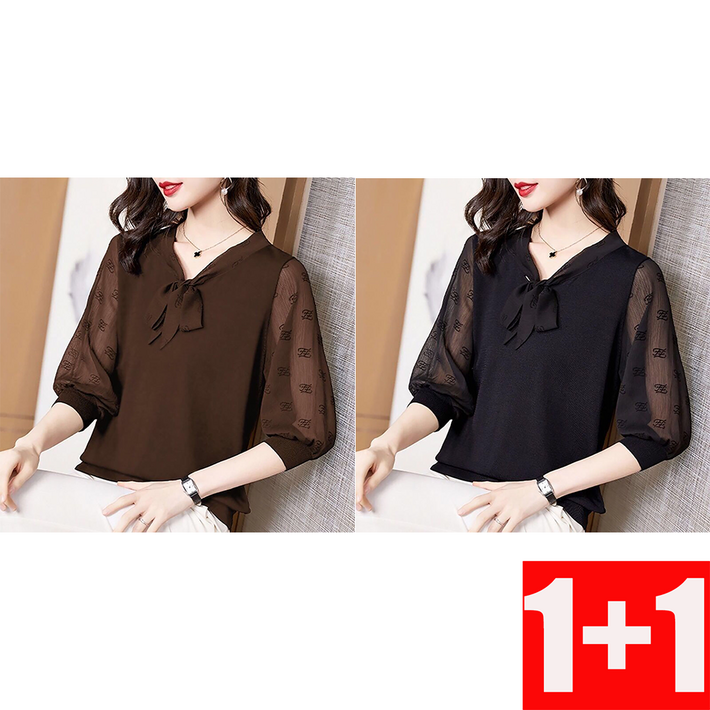 지고다그 11 쉬폰 셔츠 티셔츠 여성 넉넉한 빅사이즈 7부 소매 블라우스 ZXC40210