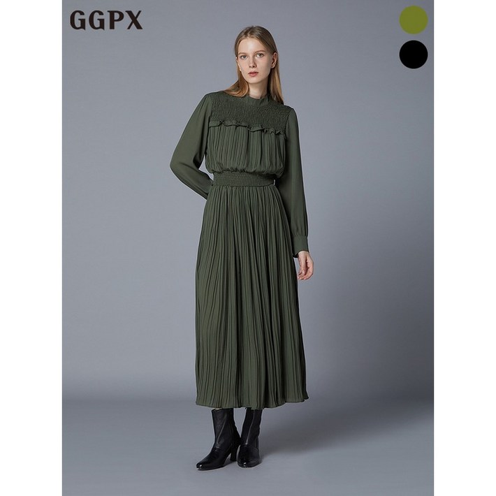 GGPX 스모크 밴딩 드레시 플리츠 원피스  GO8OP144F