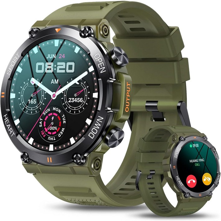 RichMagic K56PRO 1.39인치 먼지충격방지 방수 야외 스마트워치 블루투스통화 NFC GPS IP68 스마트 스포츠워치 47mm, 녹색, 46cm, GPS  블루투스