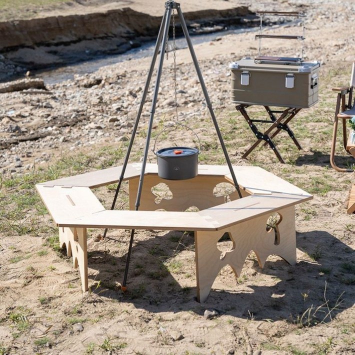 육각테이블 캠핑 화로 화로대 장박 테이블 우드 불멍 난로 테이블 안정망