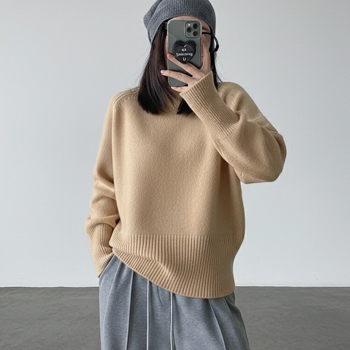 탐리프 여성 루즈핏 소프트 라운드 긴팔 니트 가을 겨울 니트티