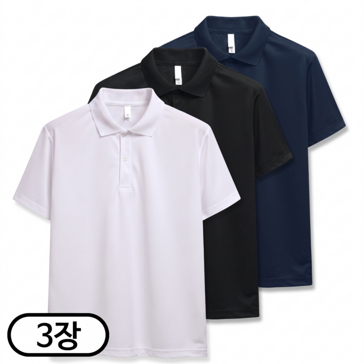 3장 세트 드라이 라운드 반팔 카라 쿨티셔츠 3장세트 남녀공용 기능성 냉감 빅사이즈 SCC5467PT