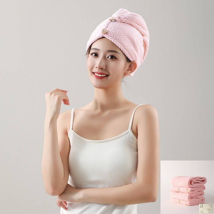 여성급속 건조헤어캡도톰하고 부드러움25 x 65cm 2P, 2개, 핑크