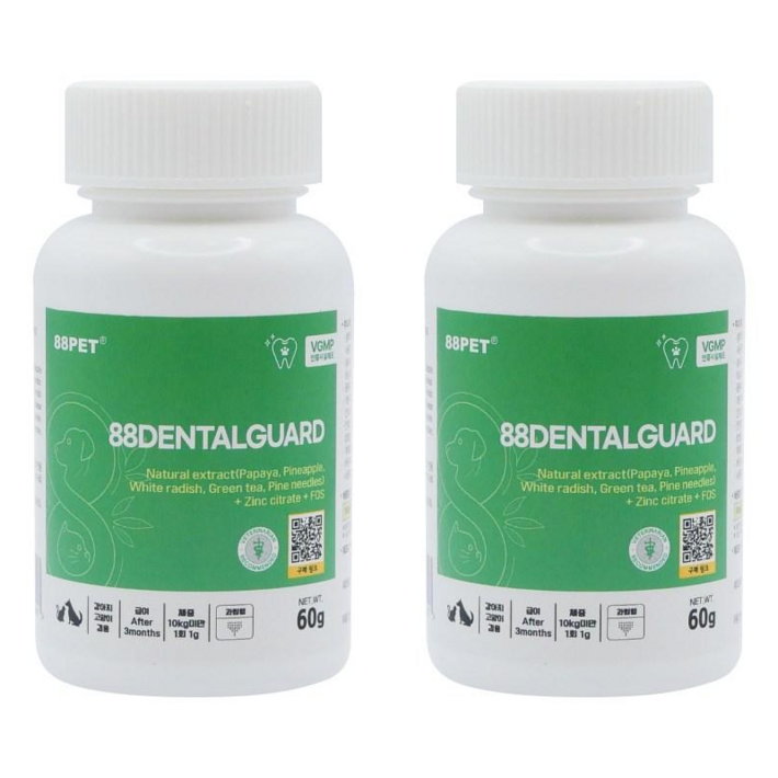 88PET 88덴탈가드 강아지 고양이 잇몸 영양제 구내염 치은염 치주염 잇몸 염증 치석 제거, 2개, 구강치석관리장건강