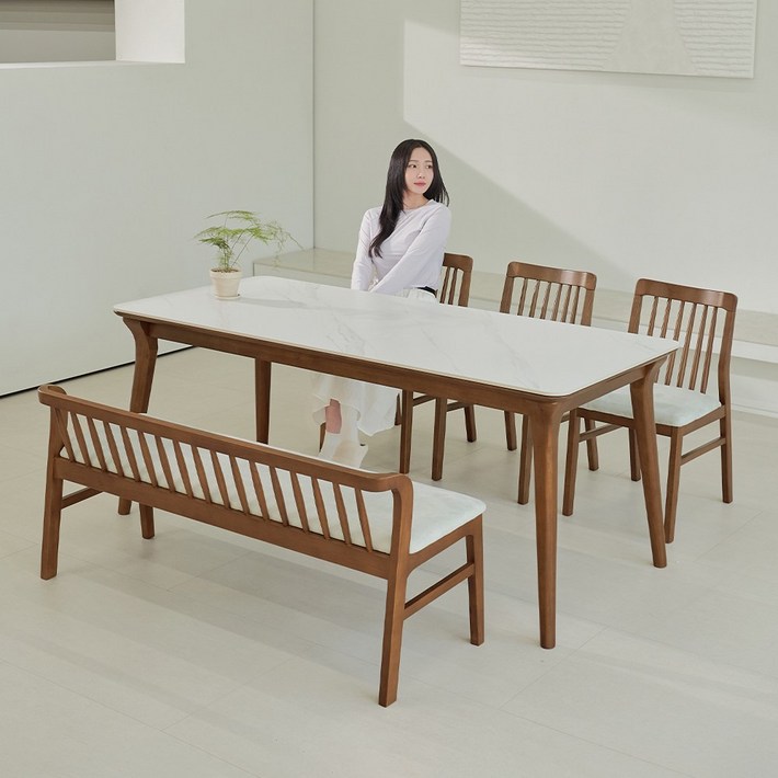 루나 포세린 세라믹 원목 6인 식탁세트 1800 의자등받이벤치형 IKLN2D