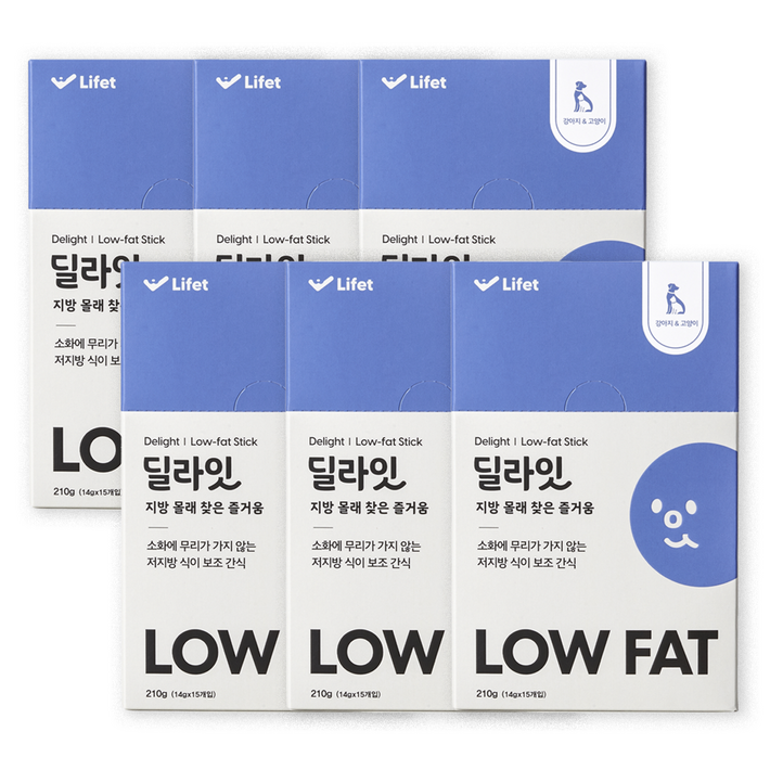 딜라잇 Low fat 영양 간식 강아지 고양이 저지방 췌장염 췌장, 210g, 소화기능췌장위개선, 6개