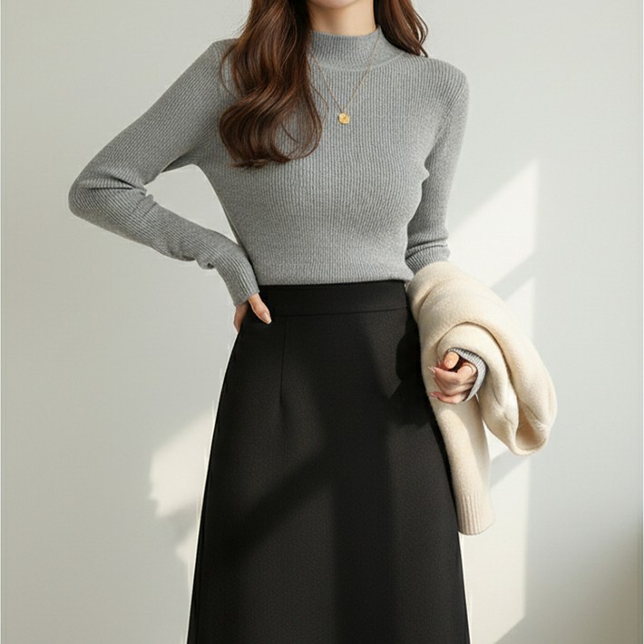 베이직 골지 하프넥 니트티 모크넥 반목폴라 골지티셔츠