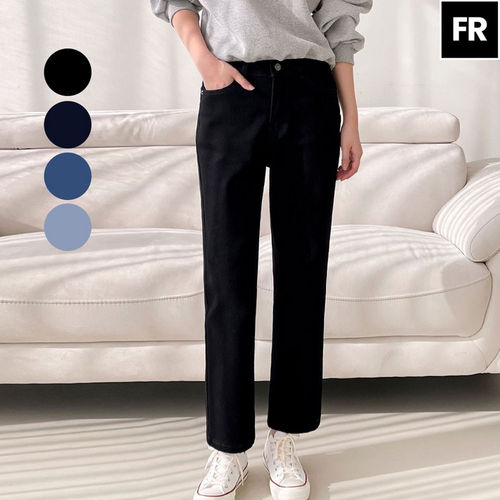 페이버릭 여성 기본 여유핏 스판일자청바지 검정데님 4색상