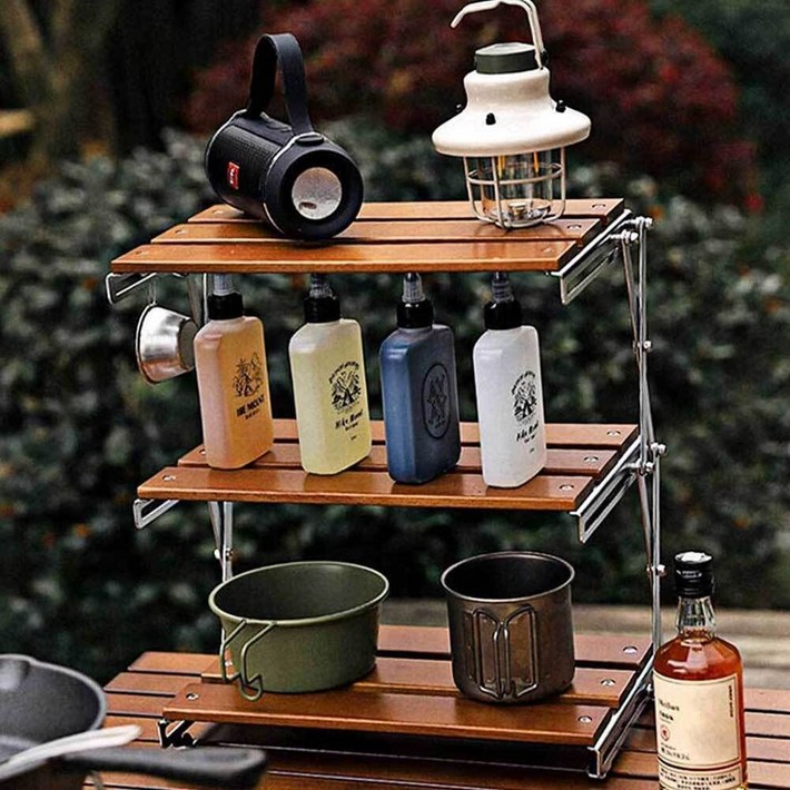 센루호 캠핑 접이식 선반 여행 피크닉 가정 다용도 멀티 쉘프 폴딩 테이블 우드 차박 수납, 1개