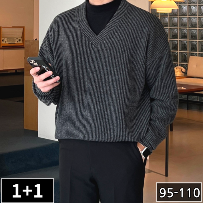11 이브 남성용 봄 가을 오버핏 긴팔 브이넥 니트 30882