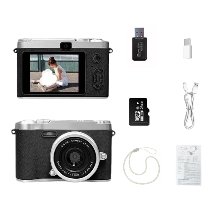 SMABAT 감성 디지털 카메라 듀얼 디지털 카메라 셀카 렌즈 내장 플래쉬 128G SD카드 포함