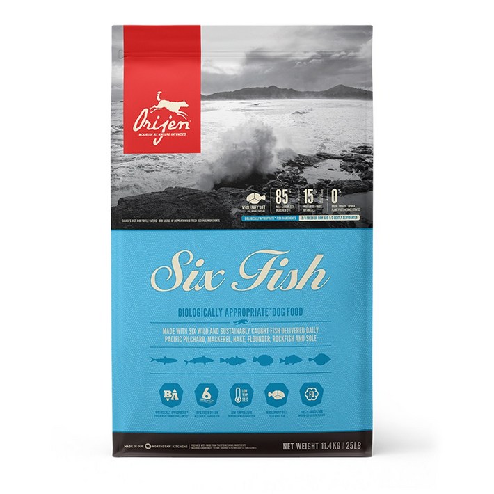 오리젠 식스피쉬 독 애견사료, 1개, 11.4kg