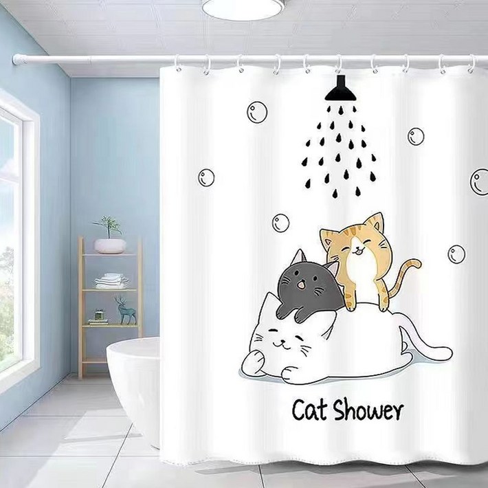 패브릭 욕실 샤워커튼 캣샤워 180cm커튼고리포함, 화장실 욕조 욕실 방수 커튼 커텐 가림막