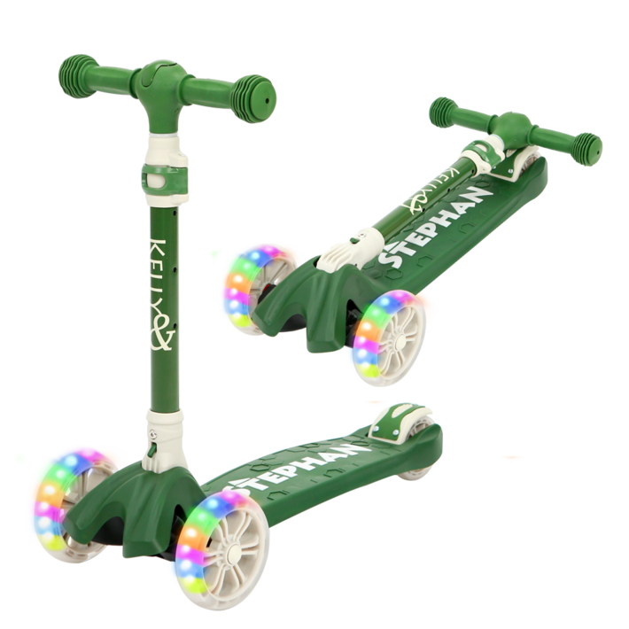 켈리앤스테판 유아킥보드 3단접이식LED광폭바퀴 아기 어린이 킥보드 씽씽카 K151, 리프그린, 1개