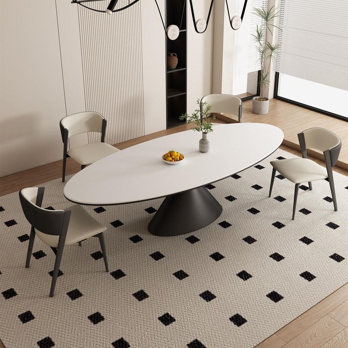 엔리프 타원형식탁1600 인테리어 화이트 세라믹 4인용 고급 테이블, 1인용, 1600x800mm 블랙화이트