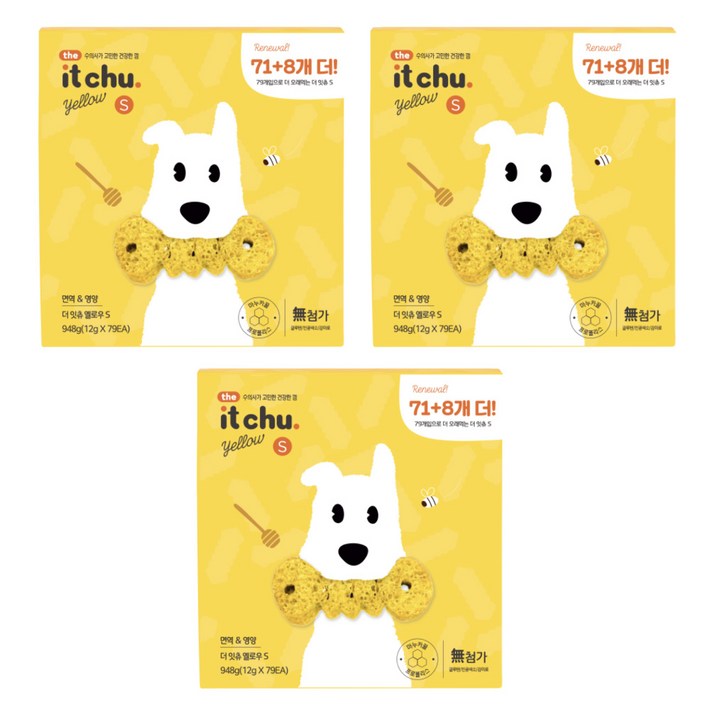 잇츄 반려견 옐로우 덴탈껌 S 10p, 혼합맛밀웜마누카꿀, 948g, 3개