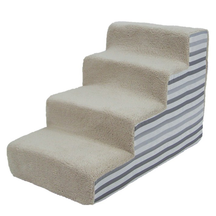 8DECO 강아지계단 애견계단 펫스텝 모음 1단2단3단4단 커버솜포함 ce4, 베이지 그레이 스트라입, 1개