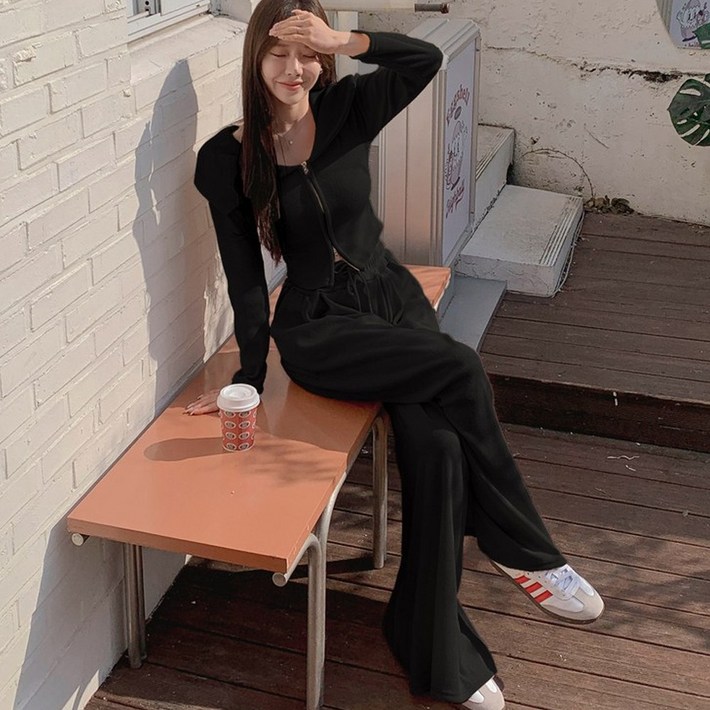 떳다그녀 스위프트 빅카라 투웨이 집업 트레이닝 셋업 츄리닝 투피스 꾸안꾸 데일리 와이드팬츠 세트