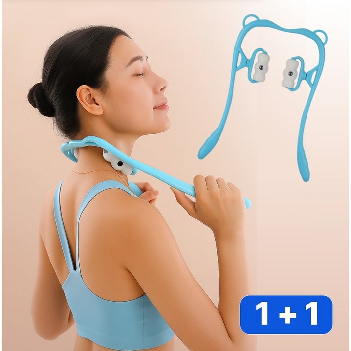 셀렉트디 360도 목 어깨 경추 마사지기 안마기 지압기 롤러 비행기 여행 직장인 필수템 부모님 선물 휴대용, 2개, 스카이블루