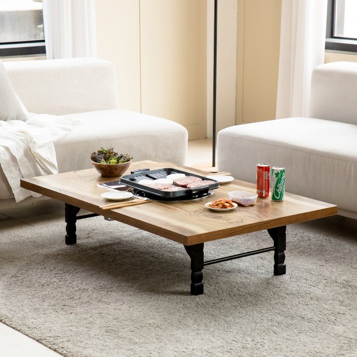 소담갤러리 우드슬랩 4인용 가정용 불판테이블 미우새 접이식 고기불판상 고기집 식탁 테이블, 우드슬랩, 4인용