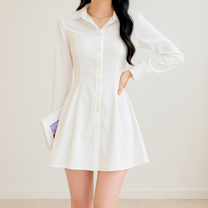 투디 새틴 플레어 셔츠 미니원피스, 3color