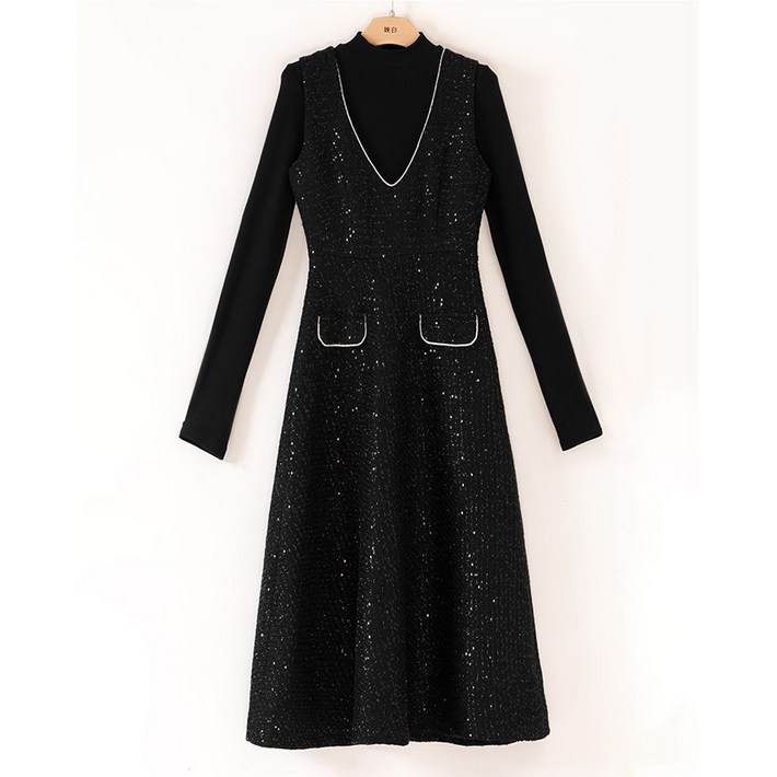 여성 모직 빅사이즈민소매 미디움 베스트 원피스