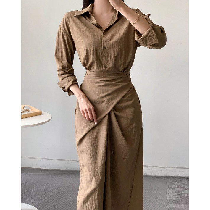 마켓제이MARKETJ 셔츠 바스락 크로스랩원피스4col