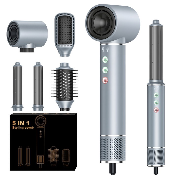 국내발송 RichMagic 다용도 브러시리스 고속드라이기 5 in 1 음이온 리프리스 드라이기 저소음 저온기류과학기술 에어브러쉬 프로 고데기매직기 1400W, 은회색, YEYGS81