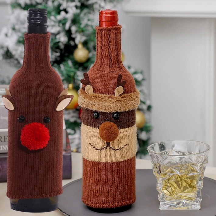 쏙쏙마켓 크리스마스 와인병 커버 3종 세트 인테리어 데코용품, 니트 루돌프  니트 빨간코 루돌프, 1개
