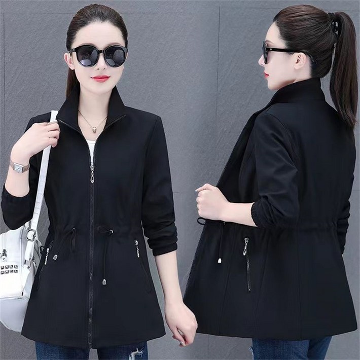 TKX 여성 봄 가을 캐주얼 점퍼 심플 아우터 무지 클래식 허리 슬림 고급 바람막이