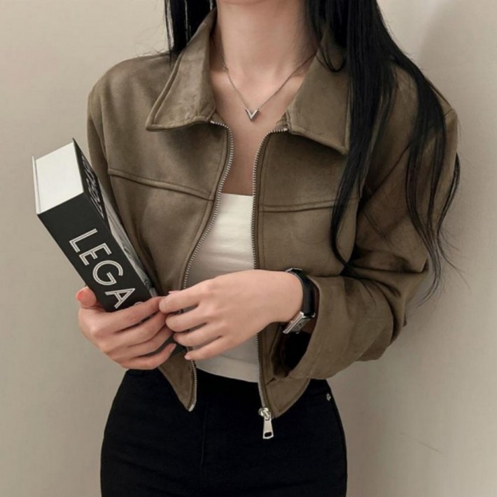 위시올데이 스웨이드 오버핏 크롭 자켓 3컬러 데일리 봄 아우터