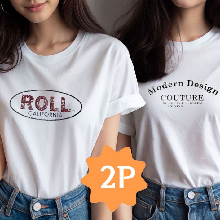 프리티쥬시 ROLL 여성 프린트 레터링 면 반팔티 반팔티셔츠 2종세트 프리티쥬시 ROLL 여성 프린트 레터링 면 반팔티 반팔티셔츠 2종세트