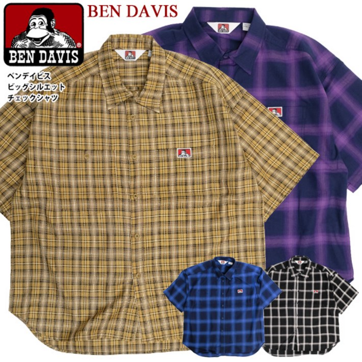 BEN DAVIS 반소매 셔츠 벤데이비스 빅 실루엣 체크 맨즈 버튼 고릴라 태그 사이즈 무늬 워크 캐주얼 아메카지 스트리트 BEN1598