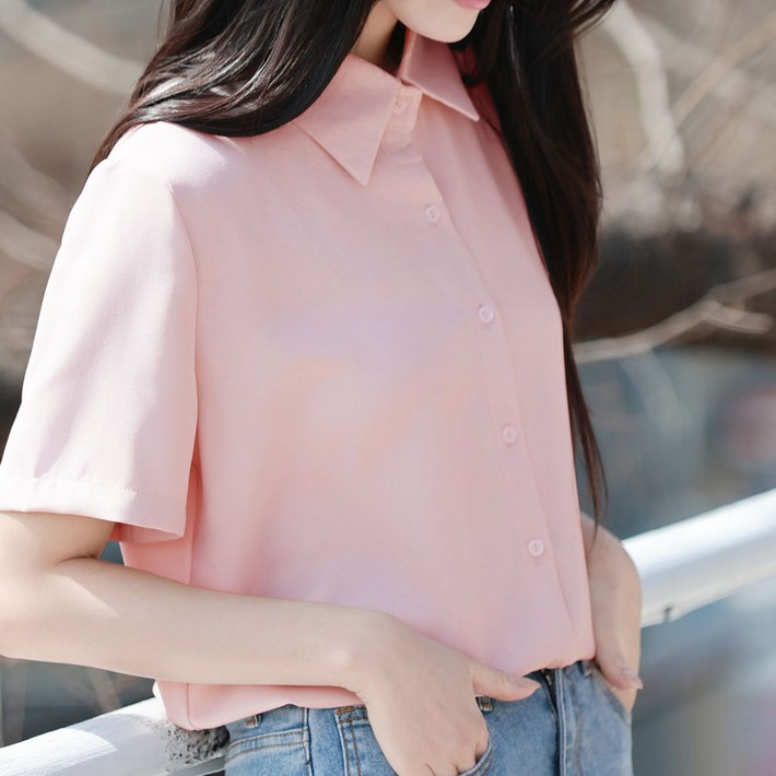 조이메리 여성용 여름 링클프리 반팔 샤론 블라우스 셔츠