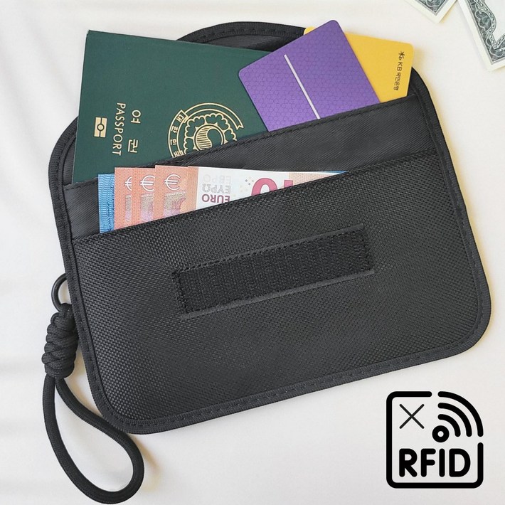 원해아 RFID차단 안티스키밍 여권파우치 스트랩, 블랙A, 1세트