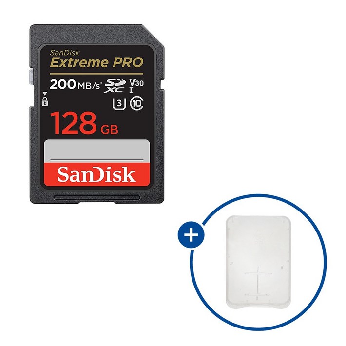 샌디스크 익스트림 프로 SD메모리카드 Extreme PRO UHSI 128GB SD카드 케이스, 1개, 128GB