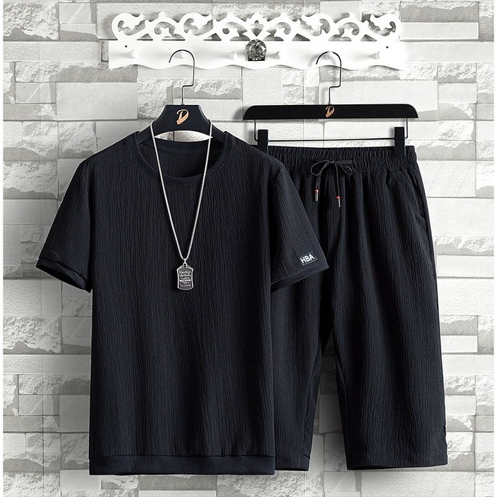 ANYOU 남성 여름 시원하다 반팔 티셔츠 트레이닝 세트