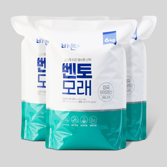 3개세트 바른 고양이 벤토나이트 응고형 모래 6kg, 6kg, 3개, 무향