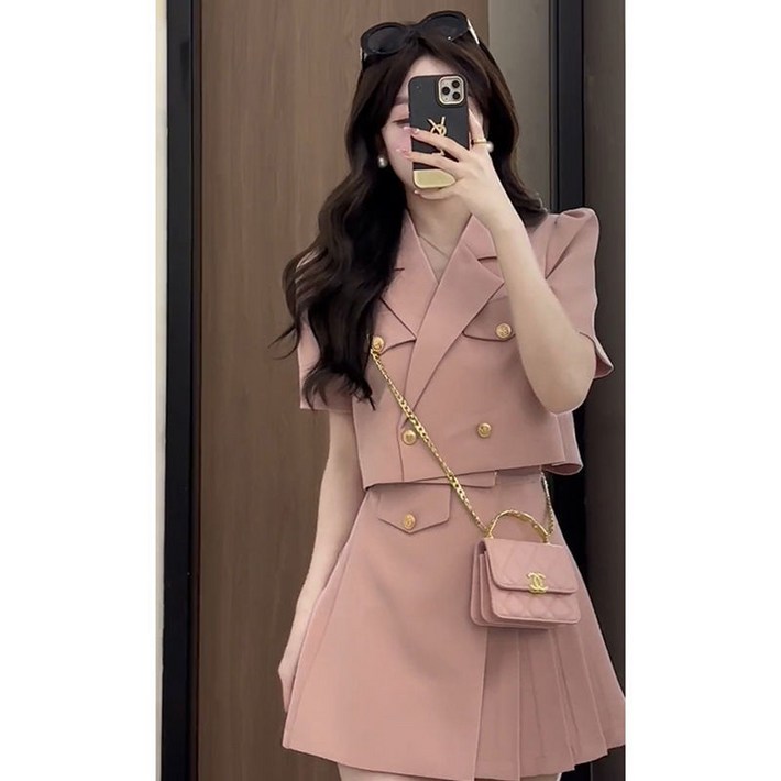 해피유통 여성 여름 출근룩 트위드 투피스세트 패션 숏 정장 코트 whyfxx