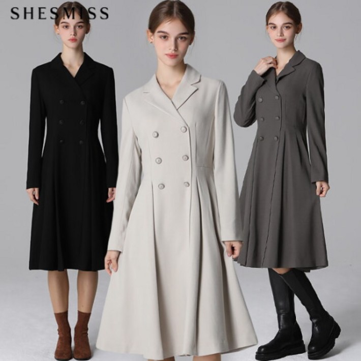 쉬즈미스. 쉬즈미스SHESMISS 울 블렌디드 더블 버튼 플레어 원피스 택가격398000원 820321
