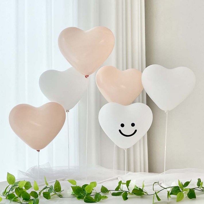 연지마켓 하트 풍선 생일 브라이덜 파티 용품 스마일 따가움없는 가로스탠드 세트, 1세트, 피치화이트