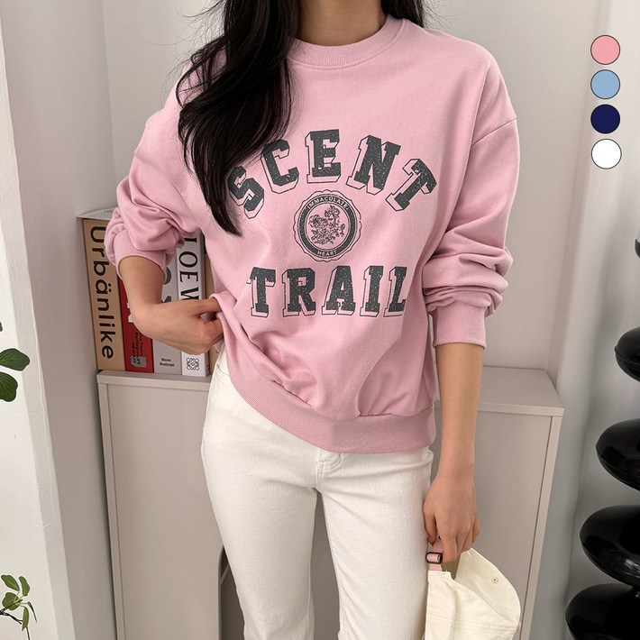 디테일웨어 여성 센트 맨투맨 티셔츠 심플 레터링 간절기 스웻셔츠 귀여운 데일리 루즈핏 긴팔 맨투맨