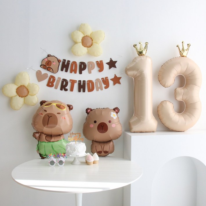 이벤트홀릭 데이지 카피바라 풍선 생일파티용품세트, 1개, 숫자풍선