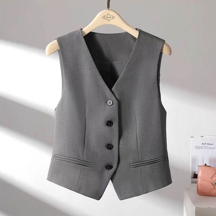봄여름 여성 슬림핏 민소매 정장 베스트 심플 브이넥 숏자켓 아우터 오피스룩 정장조끼